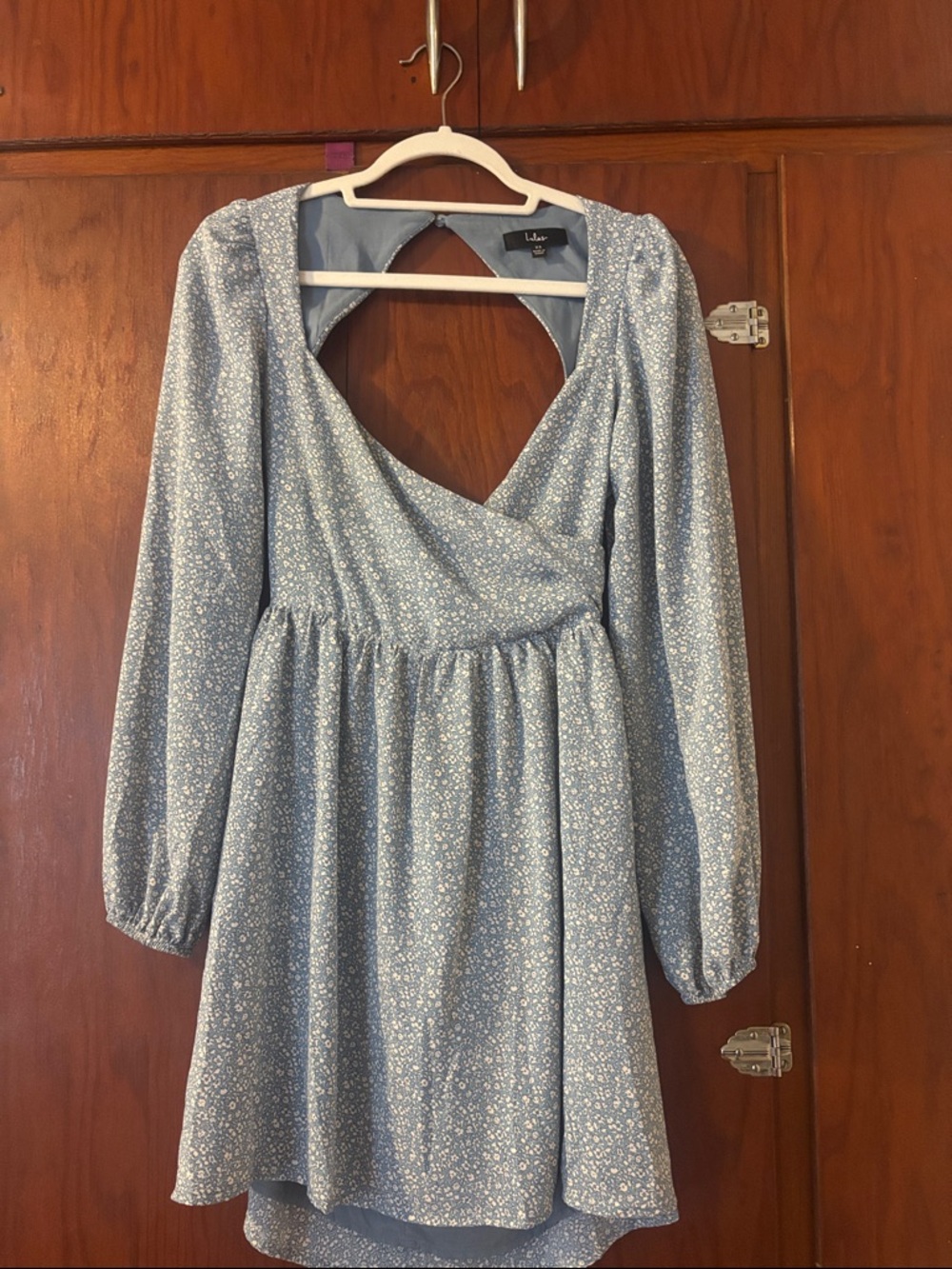 Lulu's Powder Blue Floral Long-Sleeve Wrap Dress